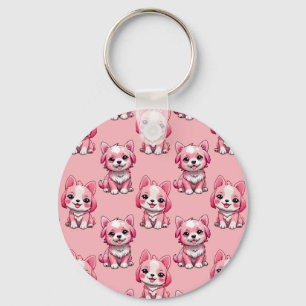 Llavero Diseño del patrón de perro de cachorro rosa - rosa