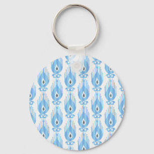 Llavero Diseño del patrón Ikat blanco azul