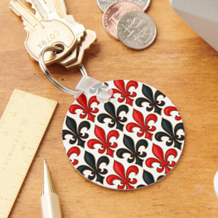 Llavero Diseño del patrón rojo negro barroco Fleur-de-lis