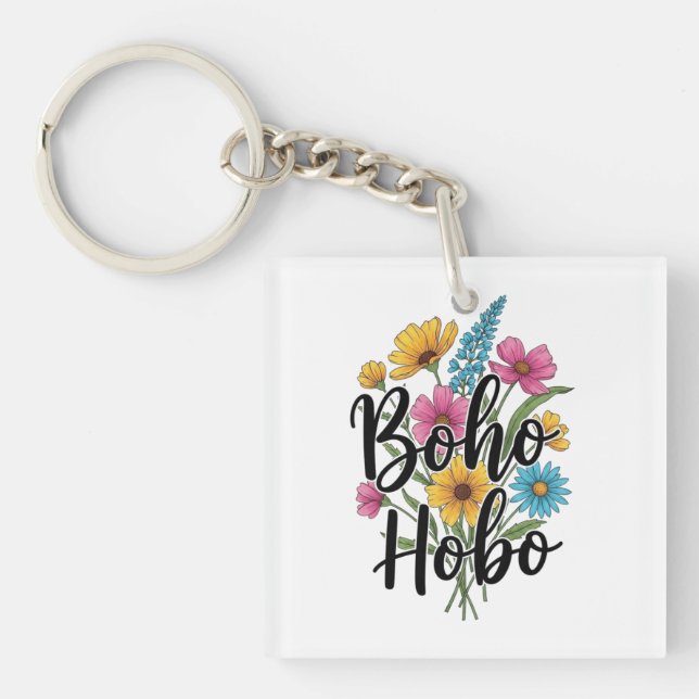 Llavero Diseño del ramo de flores Boho Hobo (Frente)