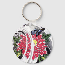 Llavero Diseño del tatuaje de flores y mariposas peony