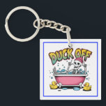 Llavero Diseño Divertido de Esqueleto: Duck Off - 61161<br><div class="desc">¡Agrega un toque de personalidad a tu colección con este diseño divertido y atrevido! Con un esqueleto genial que lleva un gorro rosa, relajándose en una bañera rosa llena de burbujas y rodeado de patitos de goma amarillos adorables. El texto audaz "Duck Off" en colores vibrantes de gradiente añade un...</div>