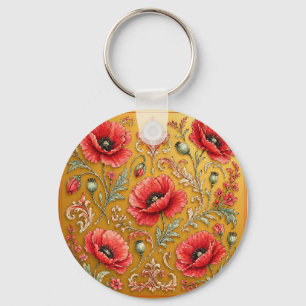 Llavero Diseño dorado de amapola fleur