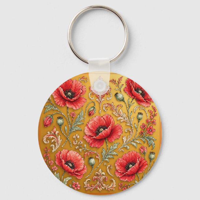 Llavero Diseño dorado de amapola fleur (Anverso)