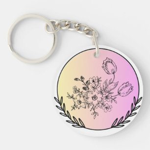 Llavero Diseño Estético de Círculo Floral Pastel Elegante