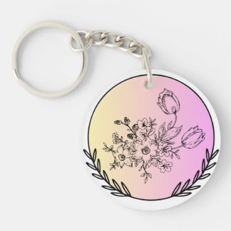 Llavero Diseño Estético de Círculo Floral Pastel Elegante