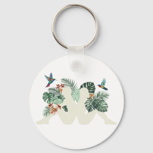 Llavero Diseño Estético de Hojas y Aves Tropicales