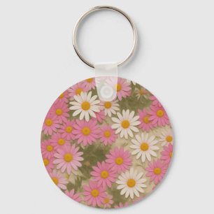 Llavero Diseño Estético de Patrón de Flor de Margarita Ret