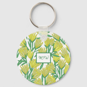 Llavero Diseño floral de arte original amarillo personaliz