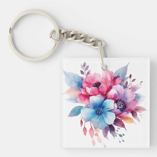 Llavero Diseño floral de flores de acuarela (Frente)