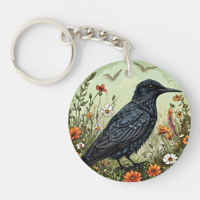 Llavero Diseño floral de la naturaleza del pájaro Chlidoni (Frente)