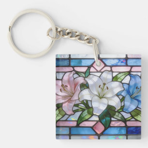 Llavero Diseño floral de lirio de vidrio teñido elegante e