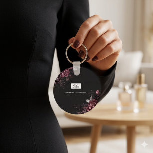 Llavero Diseño floral de rosa negra romántica oscura y ele