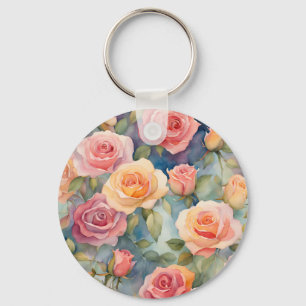 Llavero Diseño floral de Rosas de acuarela de bonito