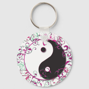 Llavero Diseño floral de Yin y Yang