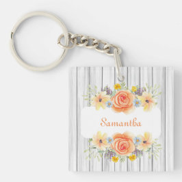 Llavero Diseño floral elegante y rústico añada tu nombre