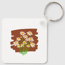 Llavero Diseño floral rústico sobre fondo marrón