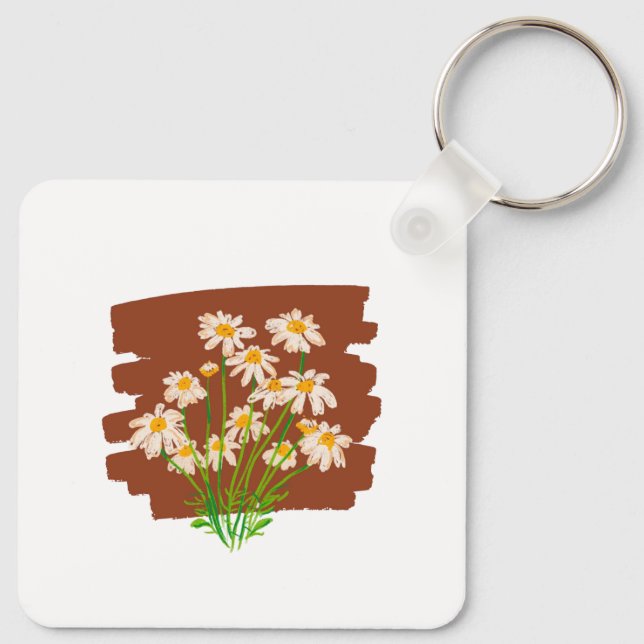 Llavero Diseño floral rústico sobre fondo marrón (Reverso )