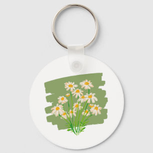 Llavero Diseño Floral Rústico sobre Fondo Verde