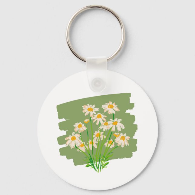 Llavero Diseño Floral Rústico sobre Fondo Verde (Anverso)