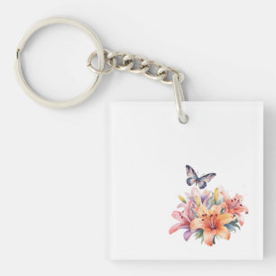 Llavero Diseño floral y de mariposa elegante y lindo