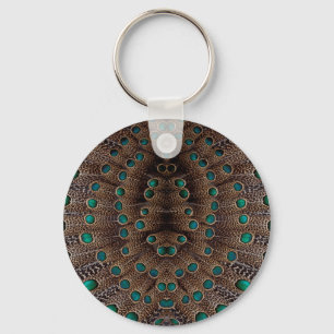 Llavero Diseño fractal de pluma de faisán