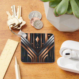 Llavero Diseño geométrico de cobre y plata Art Deco