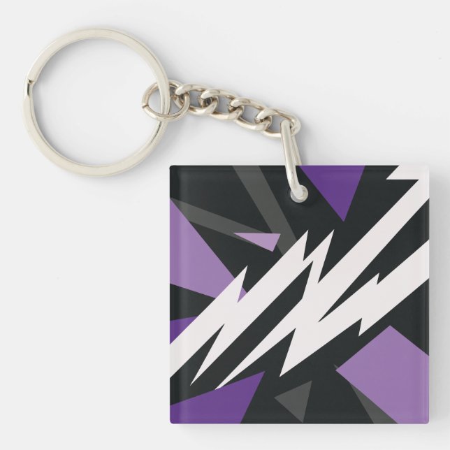 Llavero Diseño geométrico eléctrico púrpura y negro (Frente)
