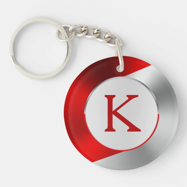 Llavero Diseño geométrico metálico moderno rojo y plateado (Frente)