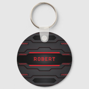 Llavero Diseño geométrico metálico negro y rojo