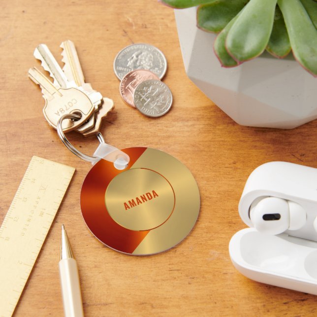 Llavero Diseño Geométrico Metálico y de Oro Rojo (Escritorio )