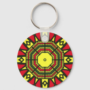 Llavero Diseño geométrico negro, rojo, verde y amarillo