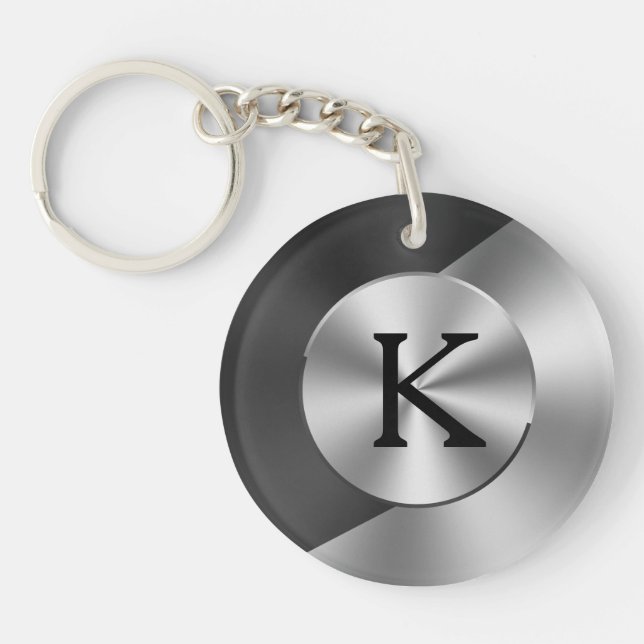 Llavero Diseño geométrico negro y falso plateado (Frente)