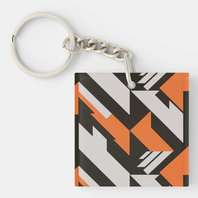Llavero Diseño geométrico negro y Naranja negrita (Frente)