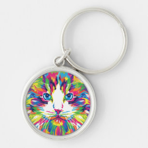 Llavero Diseño geométrico prismático de cara de gato-32453