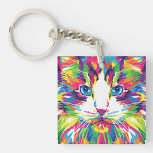 Llavero Diseño geométrico prismático de cara de gato-32453