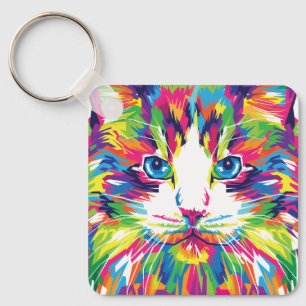 Llavero Diseño geométrico prismático de cara de gato-32453