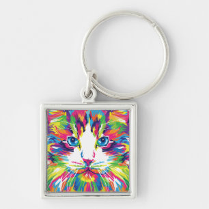 Llavero Diseño geométrico prismático de cara de gato-32453