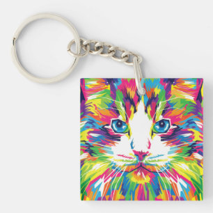 Llavero Diseño geométrico prismático de cara de gato-32453