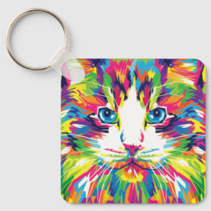 Llavero Diseño geométrico prismático de cara de gato-32453