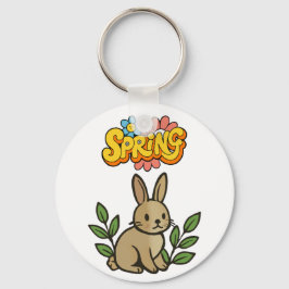 Llavero Diseño Gráfico Retro de Conejo de Primavera de los