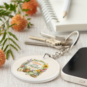 Llavero Diseño Inspirador de Jardinería Floral Acuarela