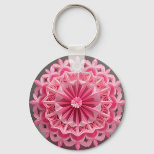 Llavero Diseño Intrincado de Origami Floral Rosa
