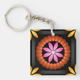Llavero Diseño moderno de flores sobre fondo negro