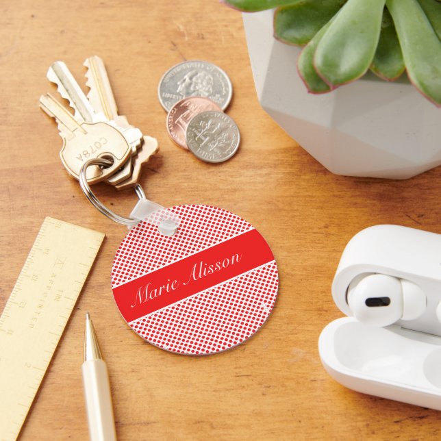 Llavero Diseño monogramado de los puntos de Polka Rojo pat (Escritorio )