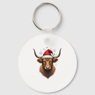 Llavero Diseño Navideño Vintage de Vaca de las Highlands c
