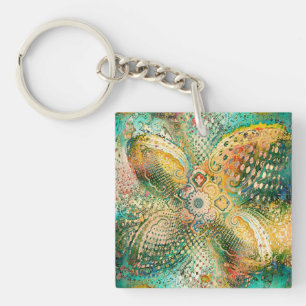 Llavero Diseño Paisley en tonos vibrantes de amarillo y ve