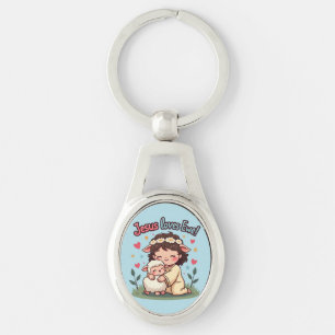 Llavero Diseño pastel de Kawaii cristiano "Jesús ama a ove