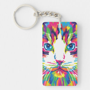 Llavero Diseño puramente geométrico de cara de gato-32453