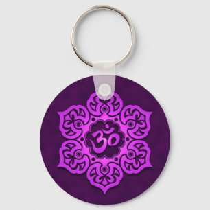 Llavero Diseño púrpura floral de Aum